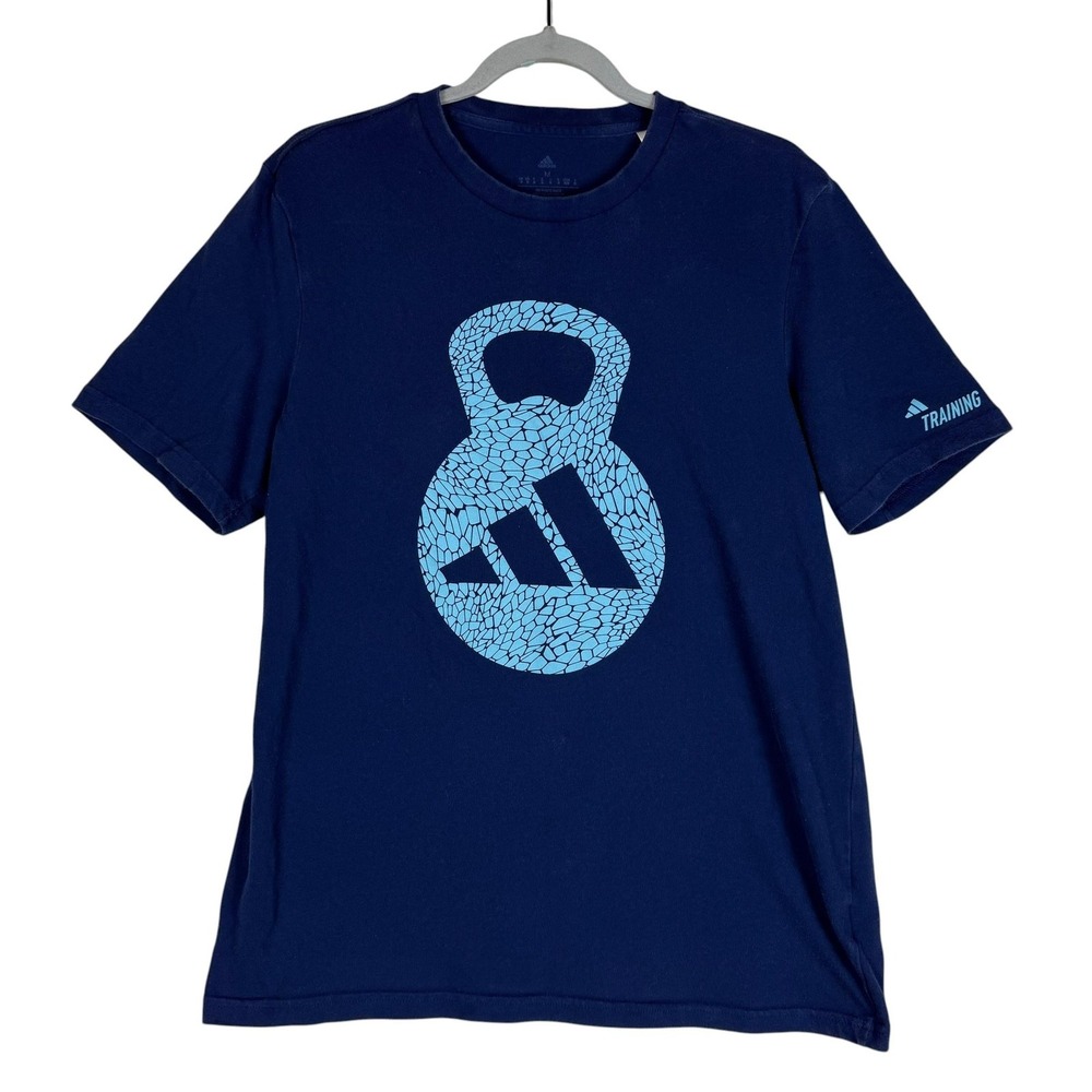 Adidas Training Shirt Mens Medium Blue Kettlebell Graphic Short Sleeve Tee